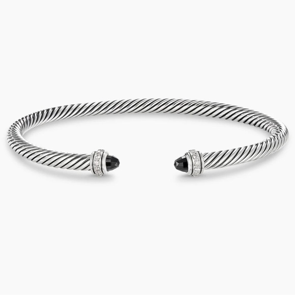 David Yurman Cable Bracelet Sterling Silver with Black Onyx & Diamonds, 4mm - Picture 5 of 5